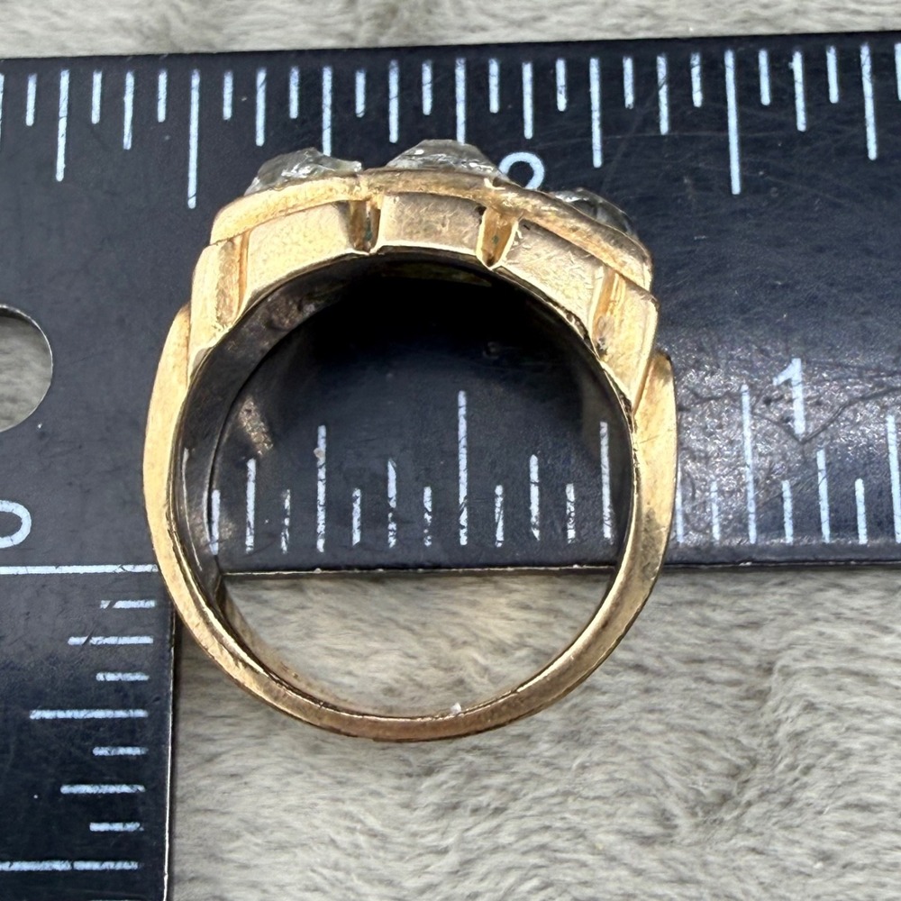 Vintage Uncas Gold Filled Ring 3 Rhinestone Trilogy Band Size 8.25 - Picture 14 of 16